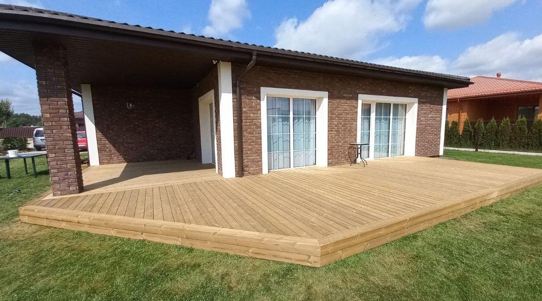 Termo pušies lentų terasa,  nealyvuotos, natūralios spalvos